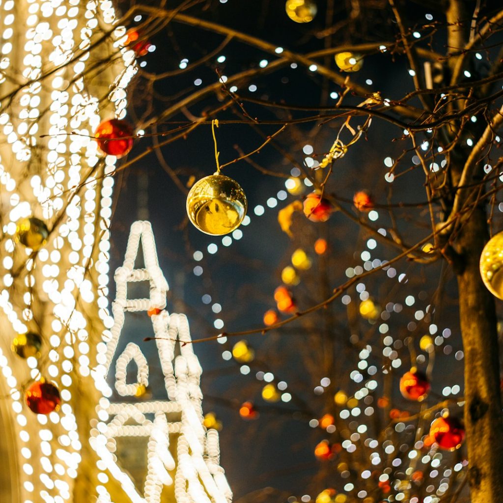Christmas baubles on tree decor